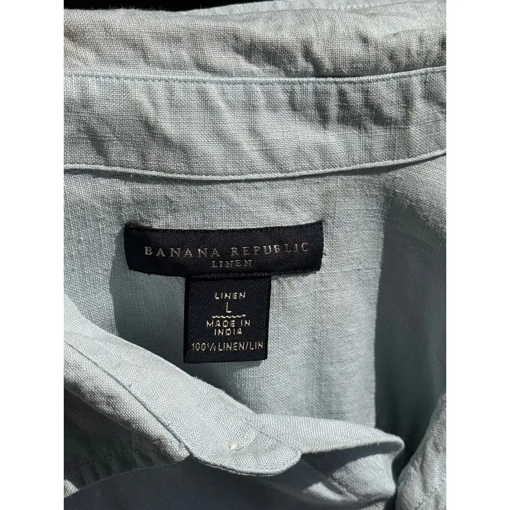 Banana Republic 100% Linen Shirt Men’s L Blue Short Sleeve Safari Beach Coastal
